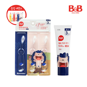[칫솔사은품증정] 비앤비 유아칫솔 3단계(3개입)+에코키즈치약(딸기)SET